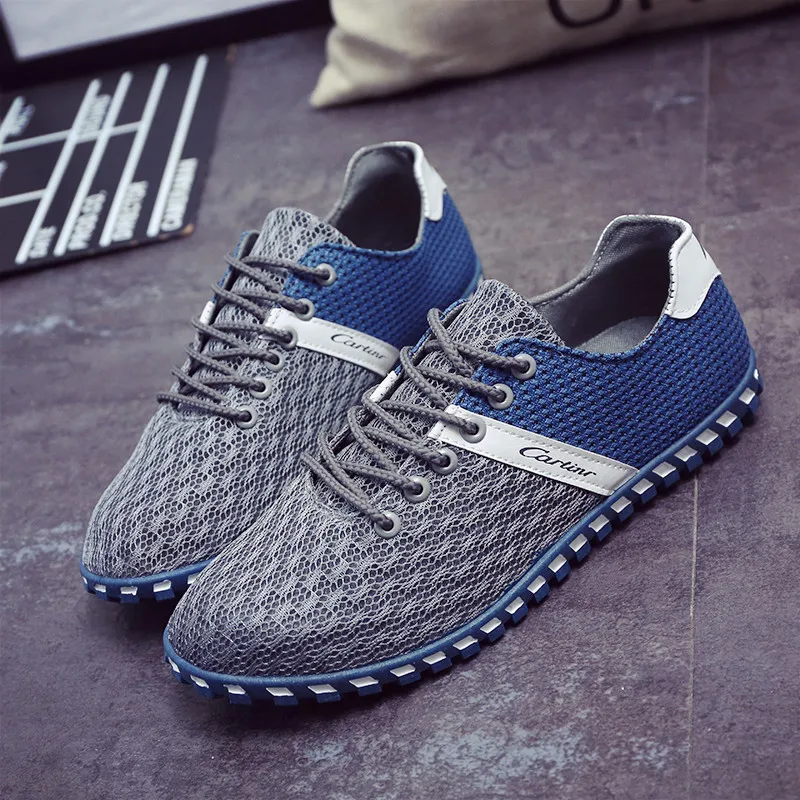 

Fashion Leisure Spring Summer Breathable 2017 Espadrilles Mesh Shoes Men Lace Up Footwear Sport Driving Flats Comfort Patchwork