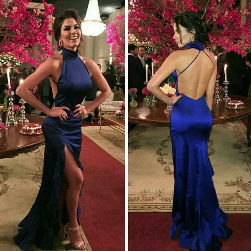 

Royal Blue Backless Mermaid Evening Dresses Long 2019 vestidos de fiesta de noche Sexy Halter Special Occasion Dress Formal Gown