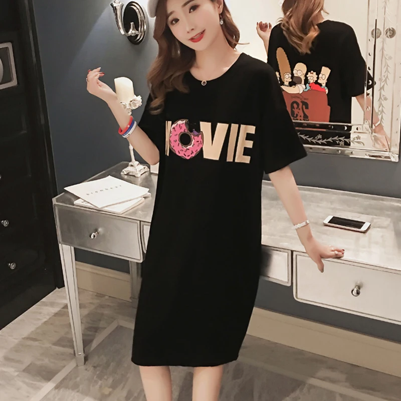 2020 летнее женское новое платье Свободное длинное с коротким рукавом футболка