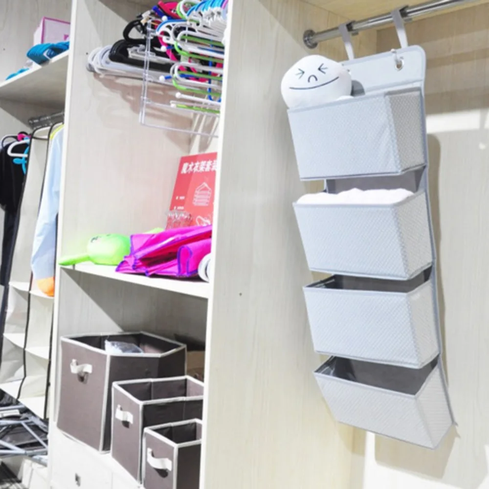 Simple Household 4 Pocket Wall Hanging Storage Bag Organizer Bag Over The Cloth Door Bag Organizer Toy Pouch Hook
