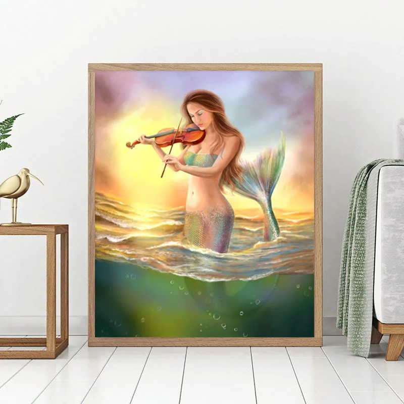 

Diy 5D Diamond Painting Color Mermaid,3D Cross Stitch Kit Rhinestone Ribbon Embroidery Landscape Crafts Home Decor