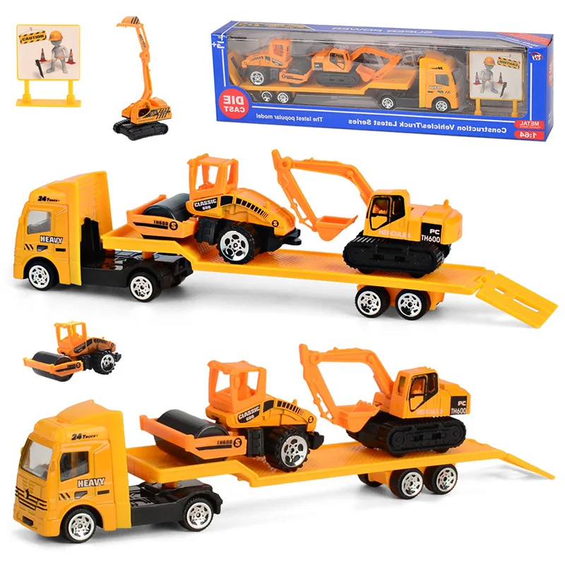 4 шт./компл. 1: 64 бортовой трейлер игрушка грузовик Мини Сплав трейлер роликовый экскаватор погрузчик самолет грузовик модели игрушечных автомобилей для мальчиков