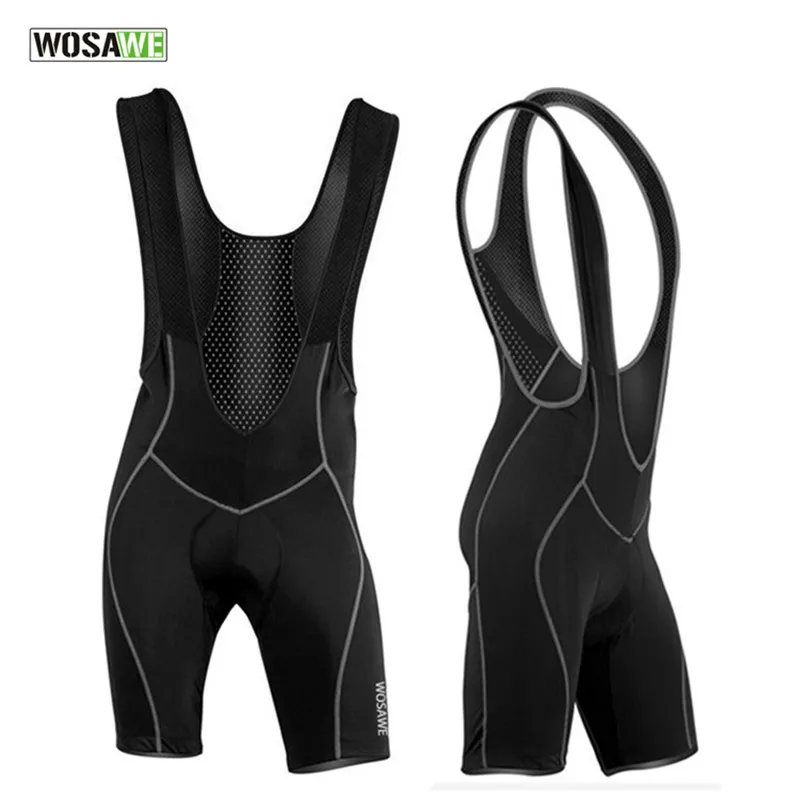 WOSAWE Summer Black Mens Cycling Bib Shorts 3D Gel Pad Bike Bib Tights
