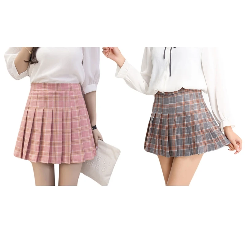 Women Girl Skirt High Waist Pleated Mini Skirt A-line School Uniform Skort