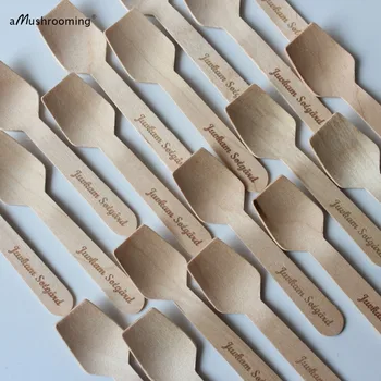 

100x Personalized Ice Cream Spoons Mini Wooden Engraved Name and Date Wood Utensils Wedding gift Baby & Bridal Showers