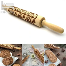 Рождество олень деревянная Скалка выгравированы резной древесины тиснение выпечки печенье, фондан, пирог тесто кухня инструмент