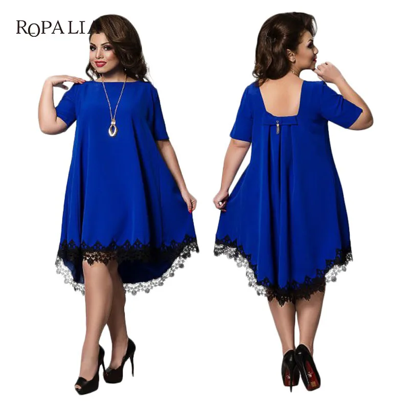 Кружевные платья с коротким рукавом, летние платья с открытой спиной, большие размеры, кружевные вечерние платья, большие размеры, свободное синее платье 6XL
