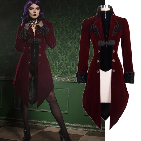 Women Lace Trim Lace-up Coat Victorian Jacket Medieval Gothic Noble Court Dress