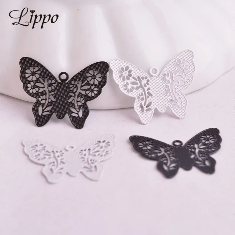 

100pcs/lot AA1144 black white filigrane Cute Butterfly Charm Filigree Charms Eearring Pendant Fermoirs Pour Fabrication Bijoux