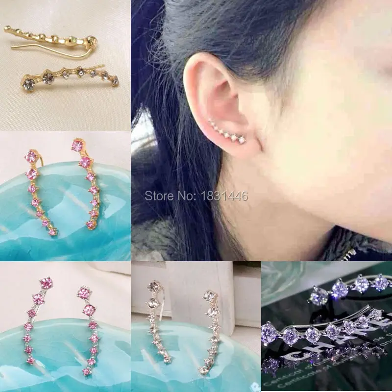 Серьги клипсы в стиле панк с кристаллами 4 цвета|gold ear cuff|ear cuffcuff wrap |