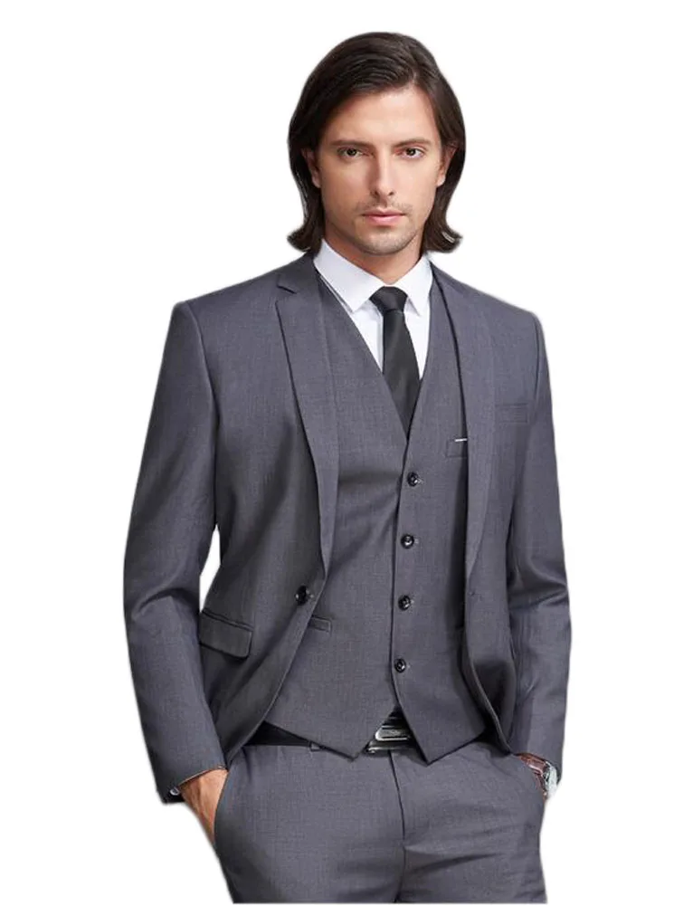 

2020 Charcoal Grey Men Suit 3 Pieces (Jacket+Vest+Pants) Groom Tuxedos Wedding Suits Slim Fit for Men Party Prom Suit