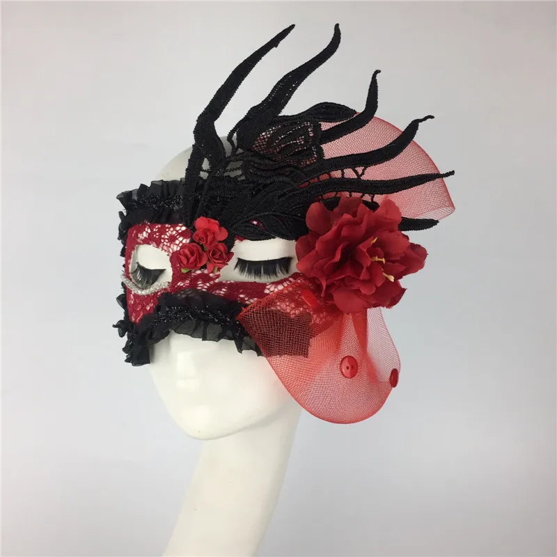 

Lady Cosplay Masks Adult Halloween Headwear Female Exaggerate Lace Mask Night Club Head Wear Make Up Party Lace Mask B-9540