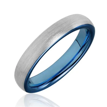 

Tungsten Wedding Band Rings 4mm Width for Man Women Comfort Fit Blue Plated Dome Brushed Size 4-13