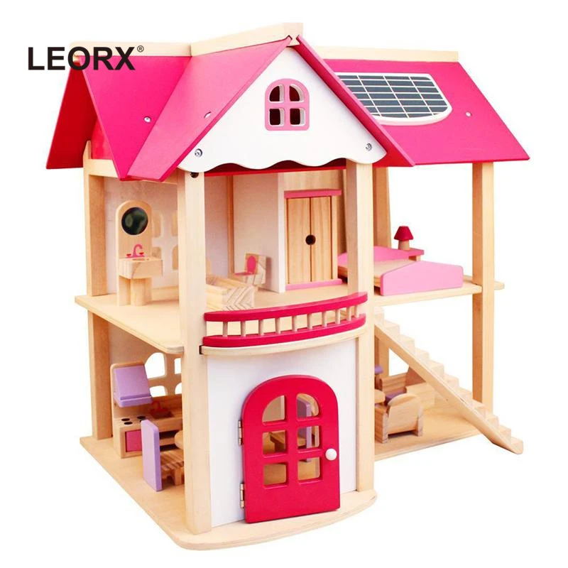 

1pc DIY Dollhouse Miniature Wooden Model House Villa with Furniture Assembly Handcraft Educational Toys for Kids Children
