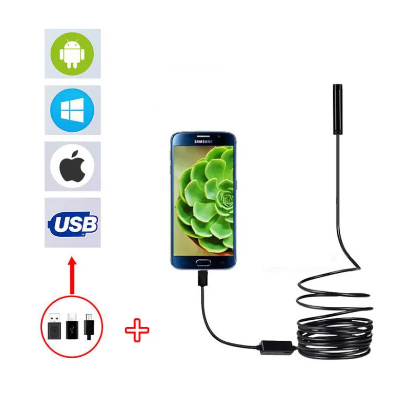 

5.5mm USB Industrial Endoscope Pipeline Detection HD IP67 Waterproof Camera 2 In 1 Endoscope For Android Hard Cable