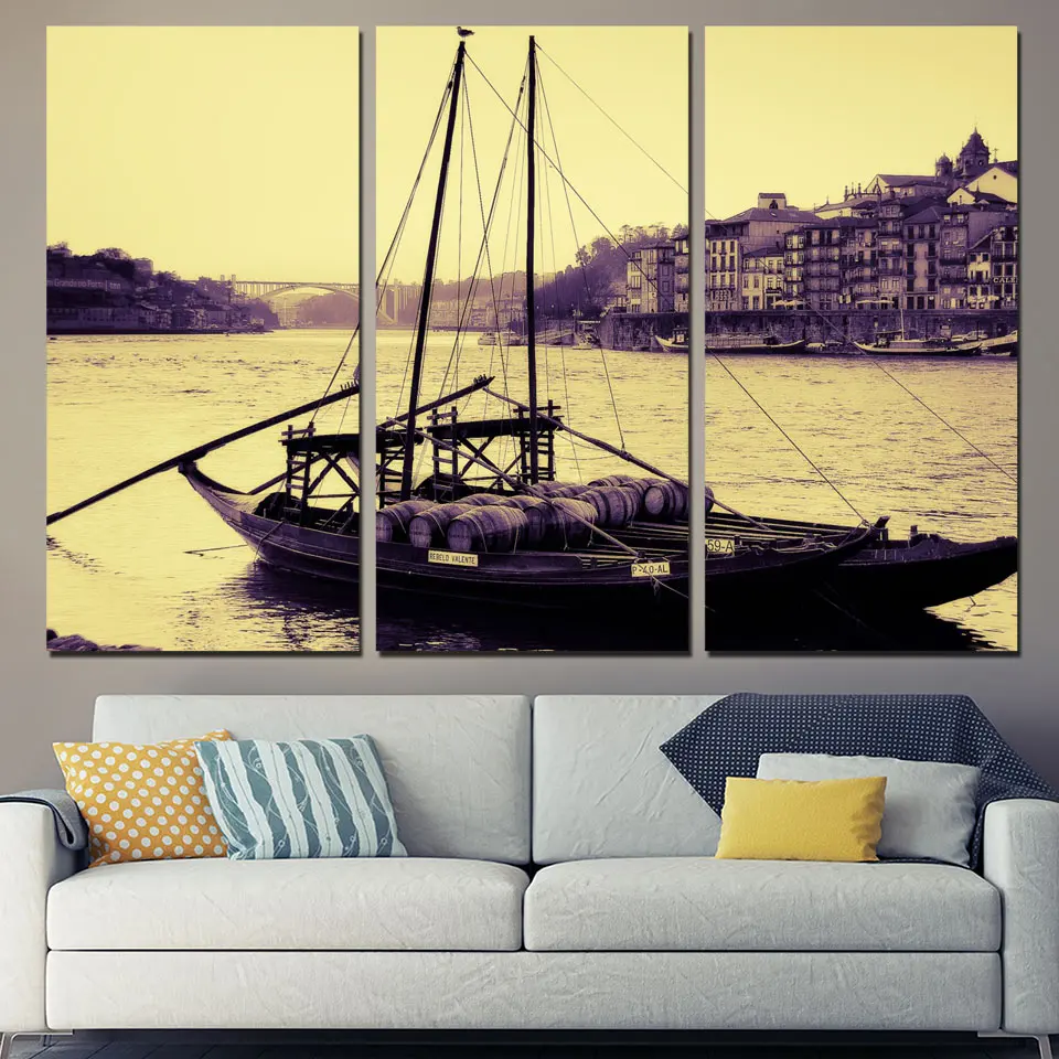 New Promotion Modern 3 Panels Canvas Art Portugal City
