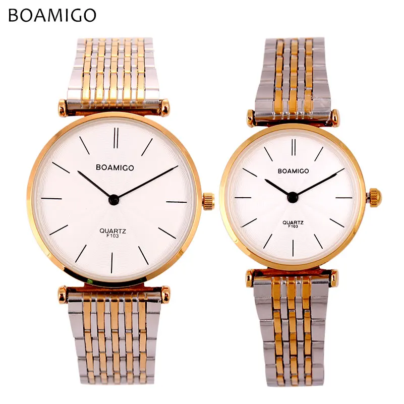 Часы для влюбленных BOAMIGO, мужские, женские, нарядные, кварцевые часы со стальным ремешком, золотистый, серебристый, простой, деловые часы, часы relogio feminino