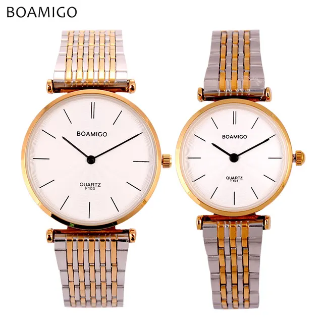 BOAMIGO lovers watches men women dress quartz watches steel band gold silver sim BOAMIGO lovers watches men women dress quartz watches steel band gold silver sim