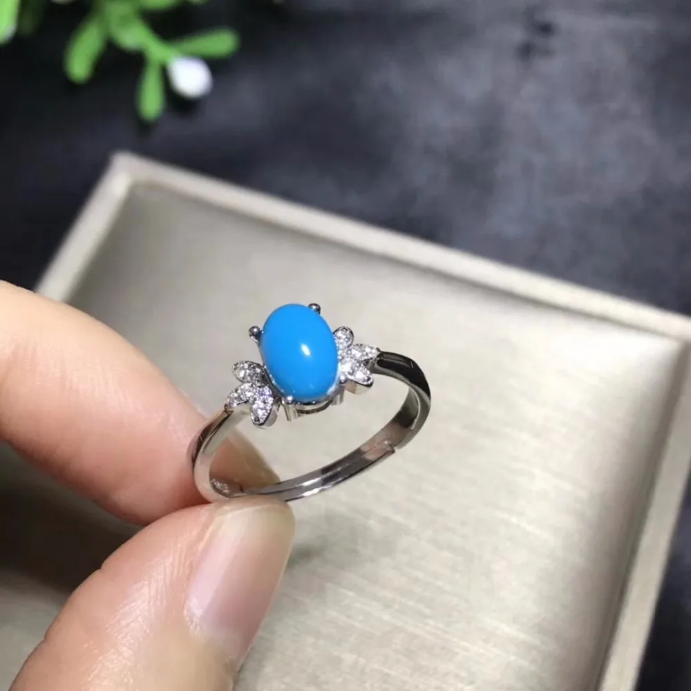Uloveido натуральный голубой бирюзовый солитер кольцо 925 пробы серебро 5*7 мм