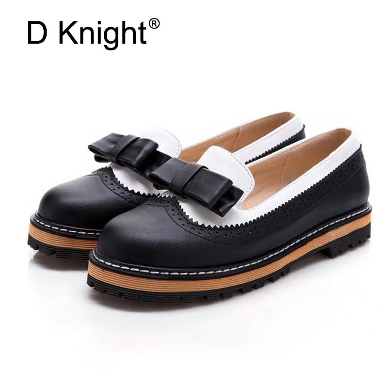 

Ladies Casual Flat Oxford Shoes Sweet Bow Color Block Women Oxfords Fashion Carved Bullock Oxfords Shoes Woman Slip-on Loafers