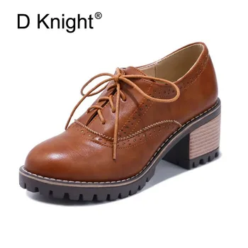 

Vintage Women Oxfords Lace-Up Casual Platform High Heels Brogue Shoes Woman British Autumn Oxford Shoes For Women US Size 3-12