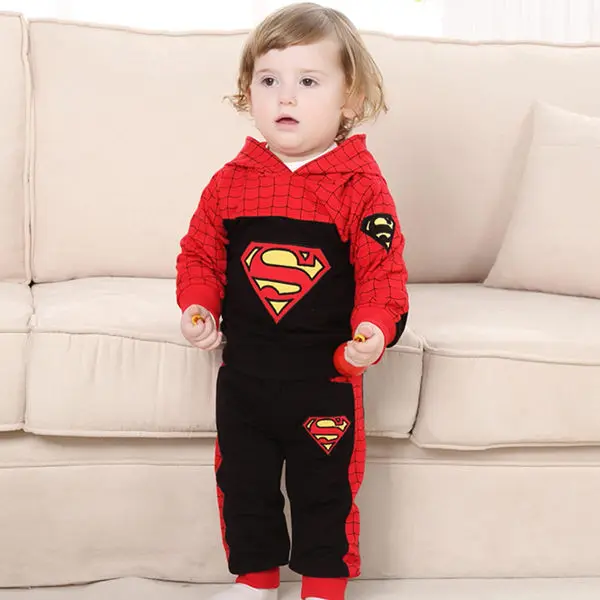Толстовка с капюшоном и штаны для маленьких мальчиков с суперменом комплект одежды из 2 предметов для детей 1 и 2 лет, хлопок, новая одежда для маленьких мальчиков, RBS175004 - Цвет: Черный