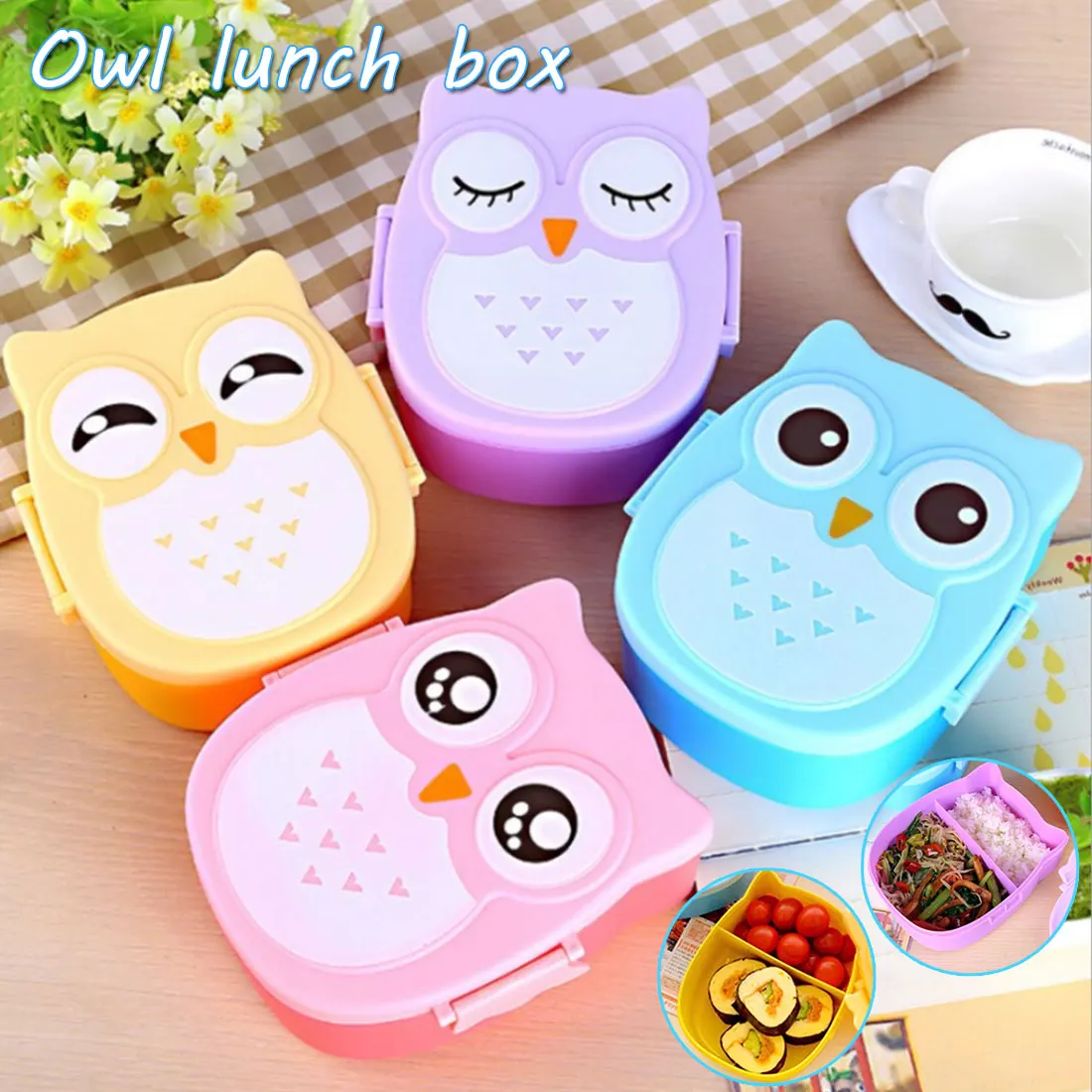 Cute Cartoon Owl Lunch Box Food Container Storage Box Portable Kids