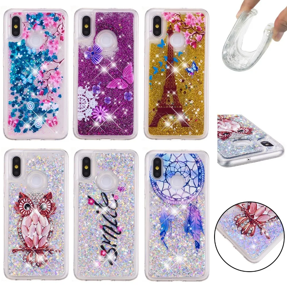 

LUCKBUY TPU Back Cover For Xiaomi Mi 8 M8 SE A1 A2 Mix 2s Dynamic OWL Flower Liquid Glitter Quicksand Case For Xiaomi 5X 6X Case