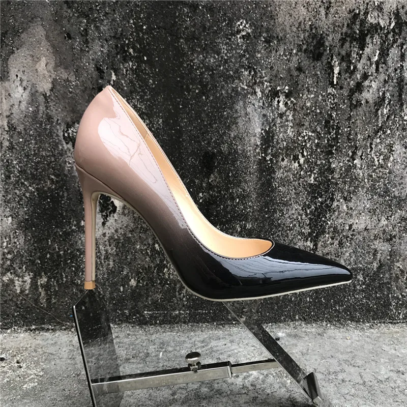 2021 free shipping Women black Gradient Patent Leather Poined Toe Stiletto high heel shoe pump HIGH-HEELED SHOE Wedding shoes | Обувь