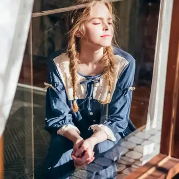 

Lace patchwork princess sweet style cotton Pajamas Three Quarter sleeve tops +Ankle-Length Pants sets female home clothes gx1269