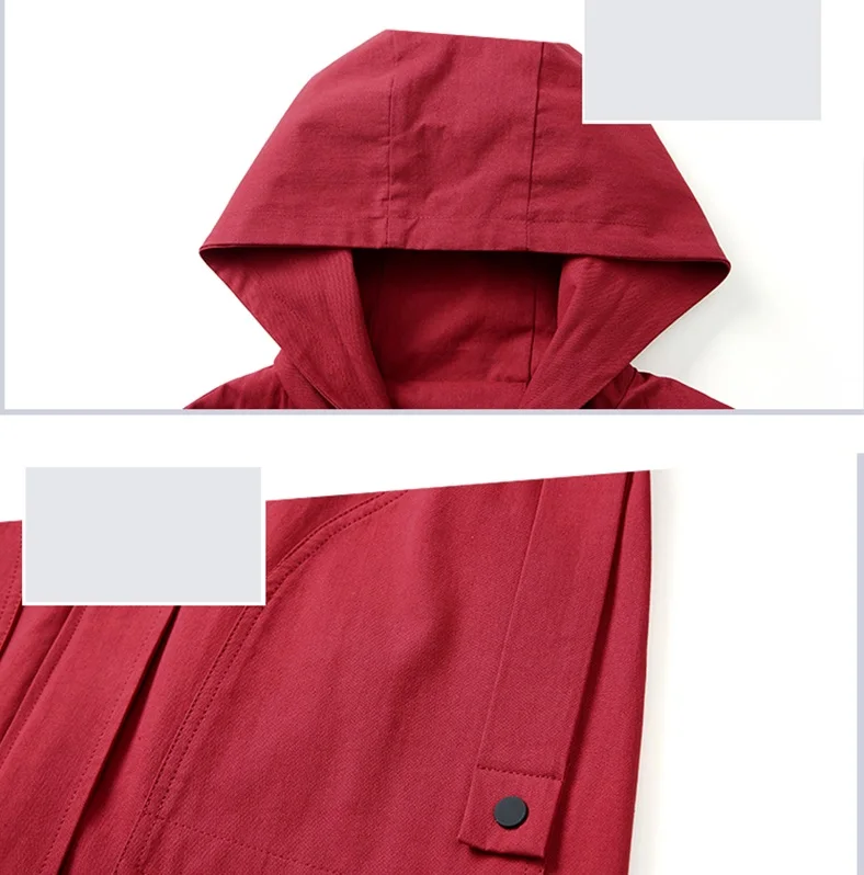 UHYTGF 5XL plus size tops coats womens new Fashion hooded embroidered spring trench coat Lace-up Slim Casual long coat female 81