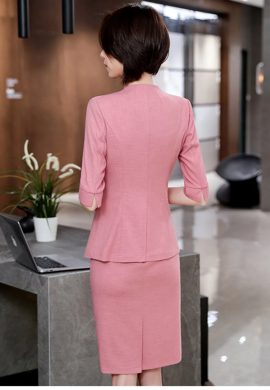 Для женщин костюмы тонкий летний куртка с укороченным рукавом платье ПР Формальные бизнес платья для женщин женские комплект 6908
