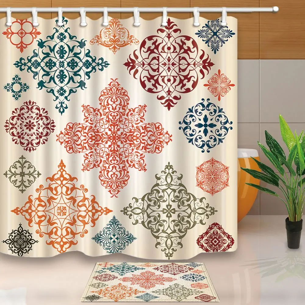 

Mandala Shower Curtains Ethnic Ornamental Figure Style Print Waterproof Polyester Fabric Shower Curtain Set Doormat Bath Rugs