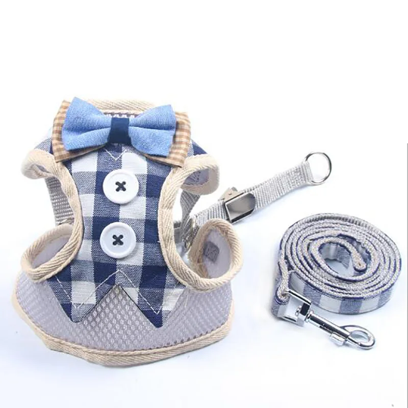 

New Arrival Outdoor Bow Retractable Pet Dog Harness Vest With Leash British Gentleman Polyester Dog Protected Walking Harness