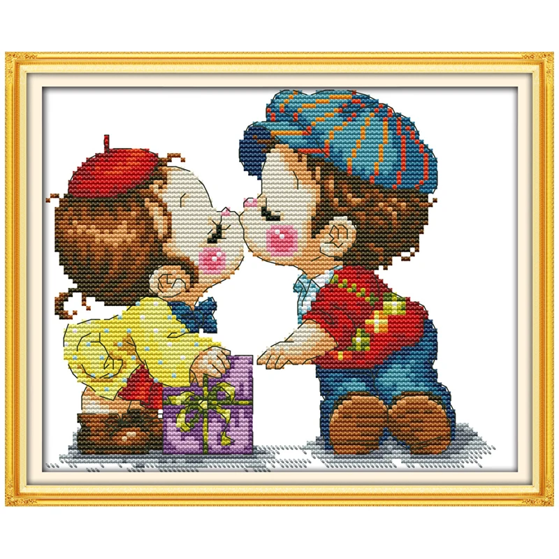 

First Kiss Counted Cross Stitch 11CT Picture Printed 14CT Cross Stitch Set cartoon Cross-stitch Kits Embroidery Needlework