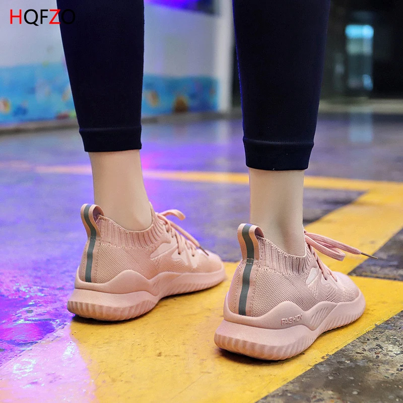 HQFZO/Модные женские кроссовки Tenis Feminino обувь на платформе эластичная плоской