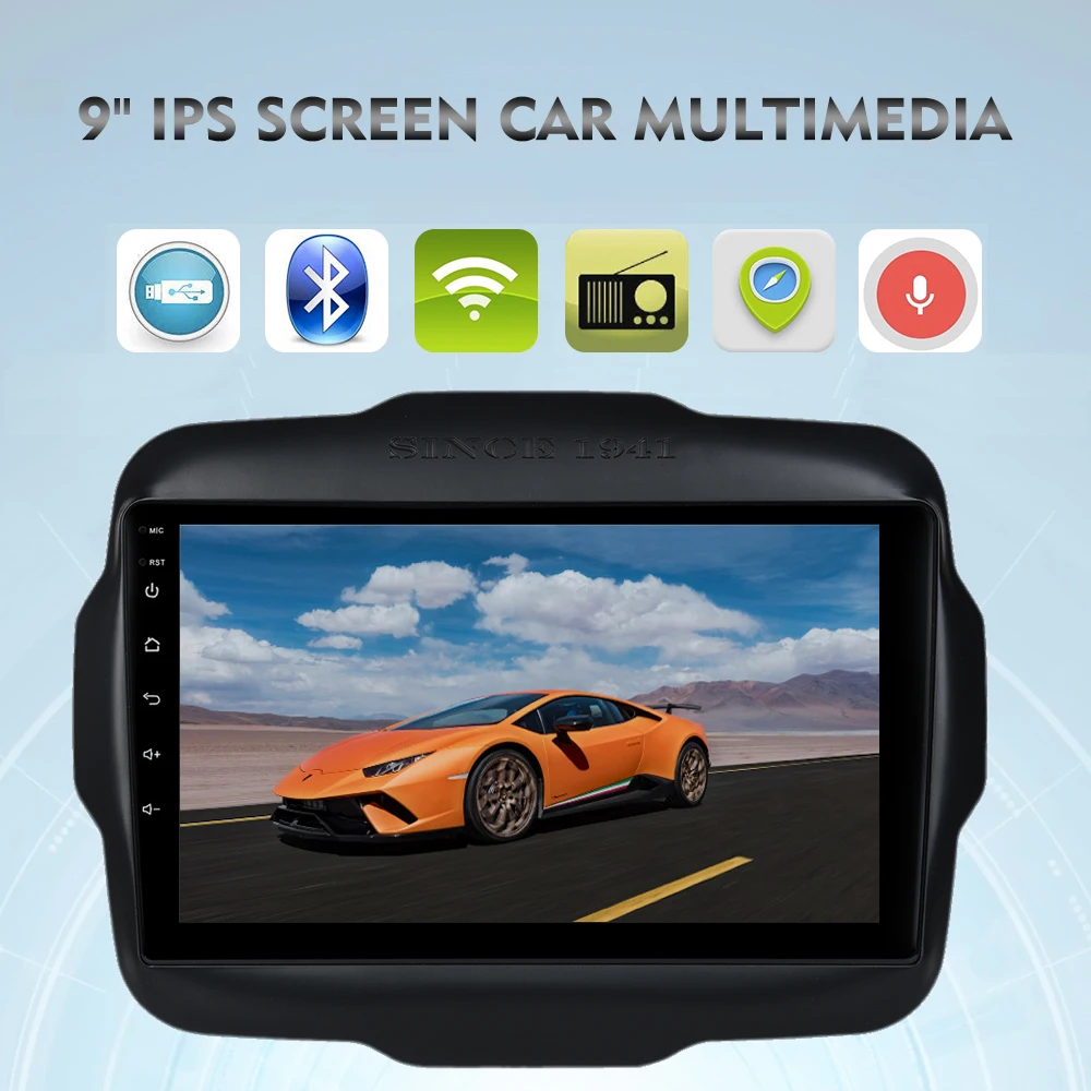 Top Car Radio GPS for Jeep Renegade Android 8.0 2015 2016 2017 2018 with canbus 9" IPS Screen Auto Stereo NAVI 4G WIFI RDS USB BT 1