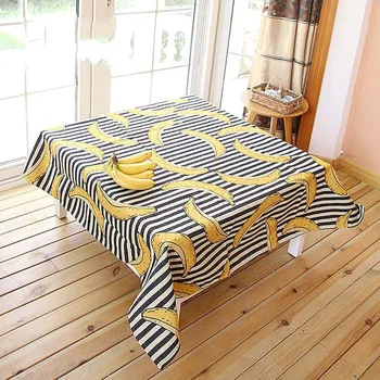 

Cute Striped Banana Cotton Linen Table Cloth Small Fresh Restaurant Table Mat Square Thick Tablecloth Coffee Table Cloth