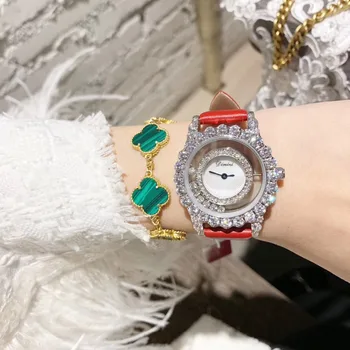 

New Brand Happy Crystals Women Jewelry Watches Elegant Lady Luxury Rhinestones Watch Quartz Transparent Leather Wrist watch 3Bar