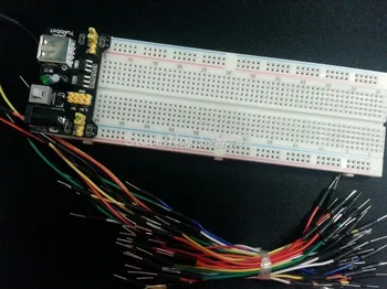 

Free Shipping 3.3V/5V MB102 Breadboard power module+830 points Solderless Prototype Bread board kit +65 Flexible jumper wires