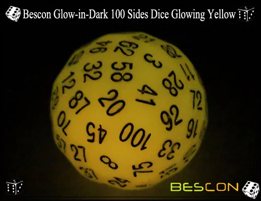 Bescon Светящиеся в темноте многогранные 100 сторон игральные кости светящиеся желтые, светящиеся D100 игральные кости, 100 сторонние кубики, светящиеся в темноте D100 игровые игральные кости