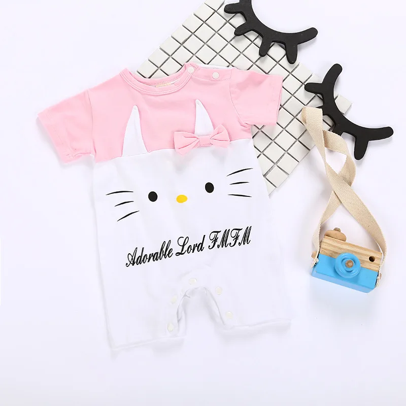 Baby Summer Clothes short sleeve cartoon bebe roupas infant baby costume Newborn Baby cotton clothings Rabbit pink jumpsuits