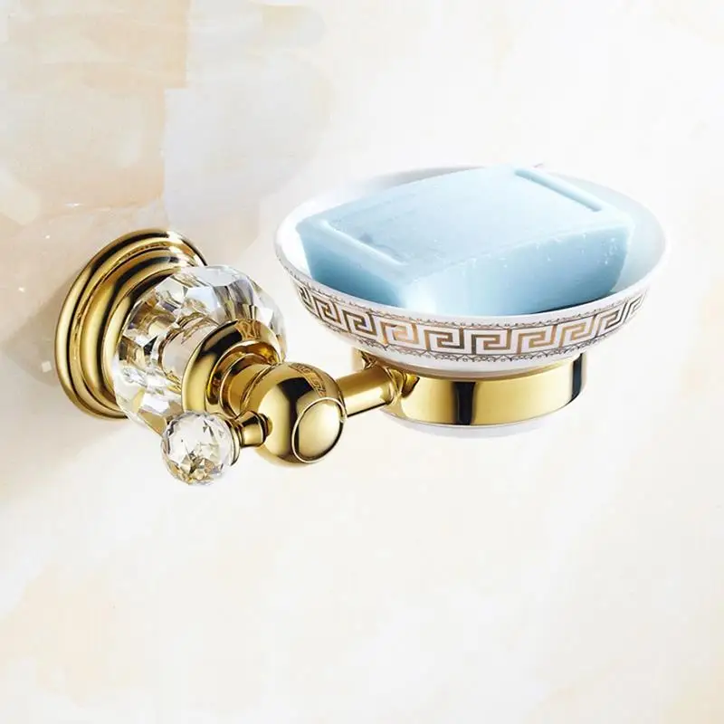 Crystal Gold-Plated Ceramic Soap Dish Bathroom Storage Accessories Stainless Steel Soap Holder Organizer For Bathroom