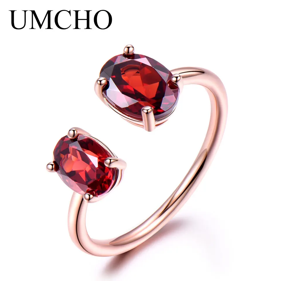 UMCHO 2.5ct натуральный красный гранат кольцо Настоящее 925 пробы серебряные кольца для женщин драгоценный камень подарок на день рождения Новинка - Цвет камня: garnet