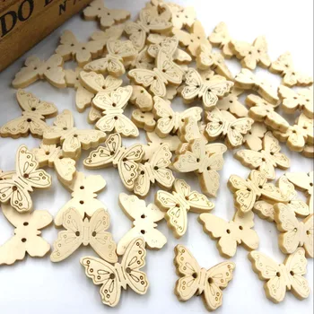 

10/50/100pcs Butterfly Wooden Buttons 2 Holes Natural Sewing Button Craft Scrapbooking Products WB251