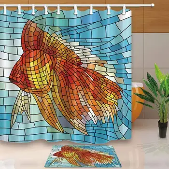 

Ocean Decor Orange Tropical Fish Glass Window 69X70in Mildew Resistant Polyester Fabric Shower Curtain Suit