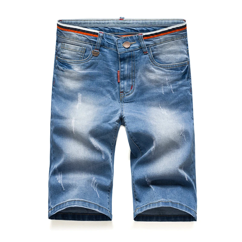 

Men's Cotton Light Blue Denim Shorts Short Jenas 2017 New Male Knee Length Slim Casual Shorts Blue Short Pants Size 38