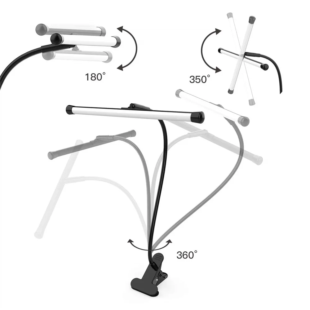 Светодиодный светильник с зажимом, 10 уровней яркости, светильник для чтения с гибкой шеей, USB светильник для глаз, 5 Вт черный для стола, пианино, изголовья кровати
