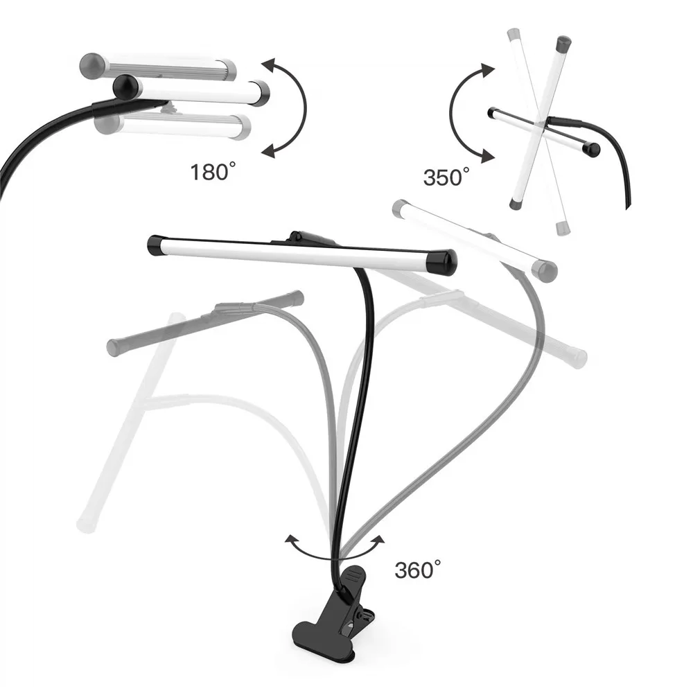 Najtaniej Lampka LED z klipsem na światło, 10 poziomów jasności lampka do czytania z elastyczną szyję, USB do pielęgnacji oczu światło, 5W czarny na biurko, fortepian, zagłówka