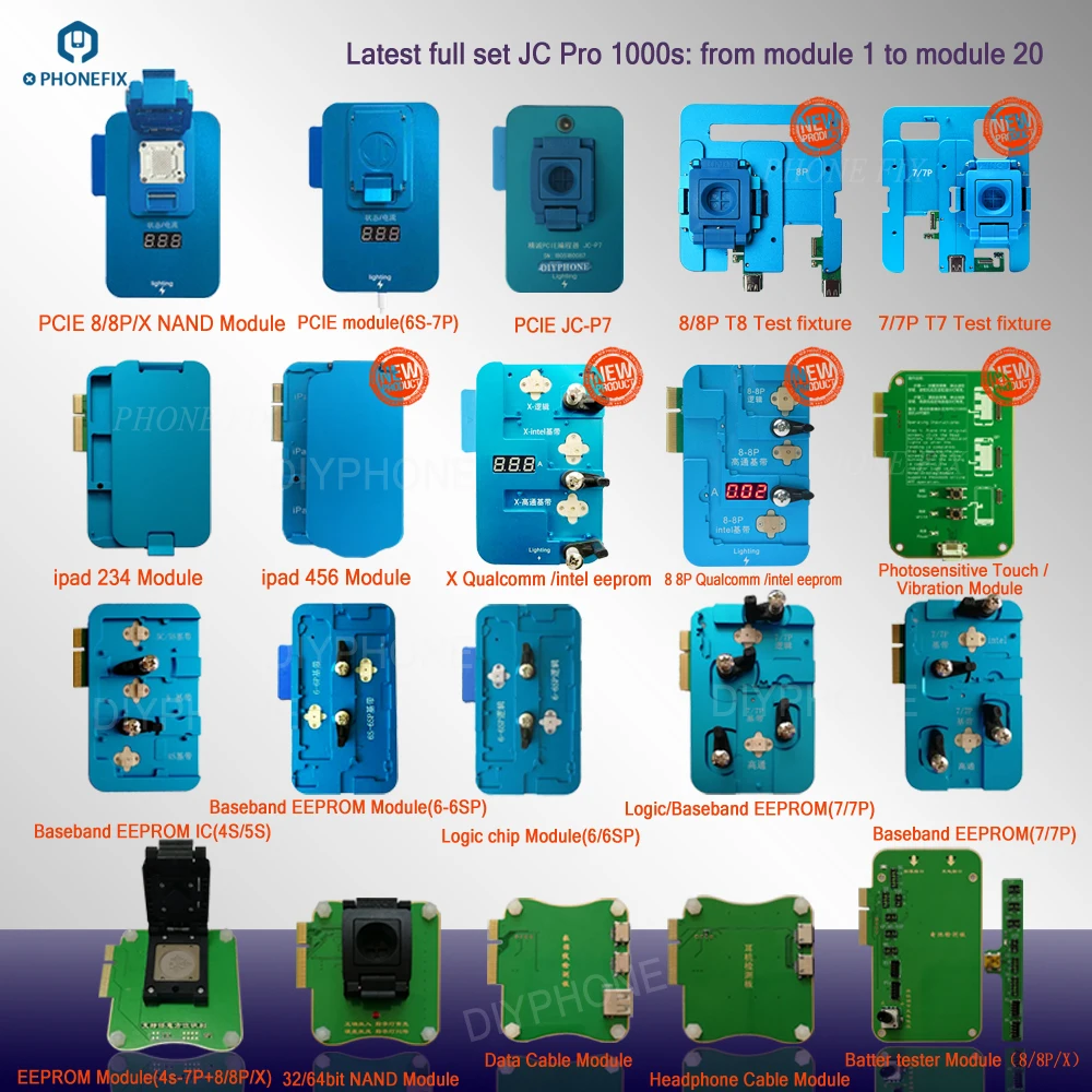 PHONEFIX JC Pro1000s Baseband Logic EEPROM IC программист батарея для наушников кабель для передачи данных инструмент для тестирования для iPhone 5 6 6S 7 7P 8